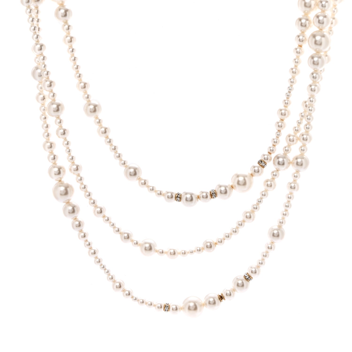 Metal Pearl Crystal Graduated CC Multi Strand Necklace Gold