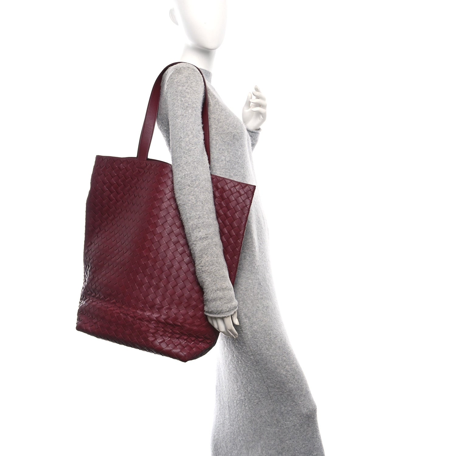 Calfskin Intrecciato Large North South Tote Bag Burgundy