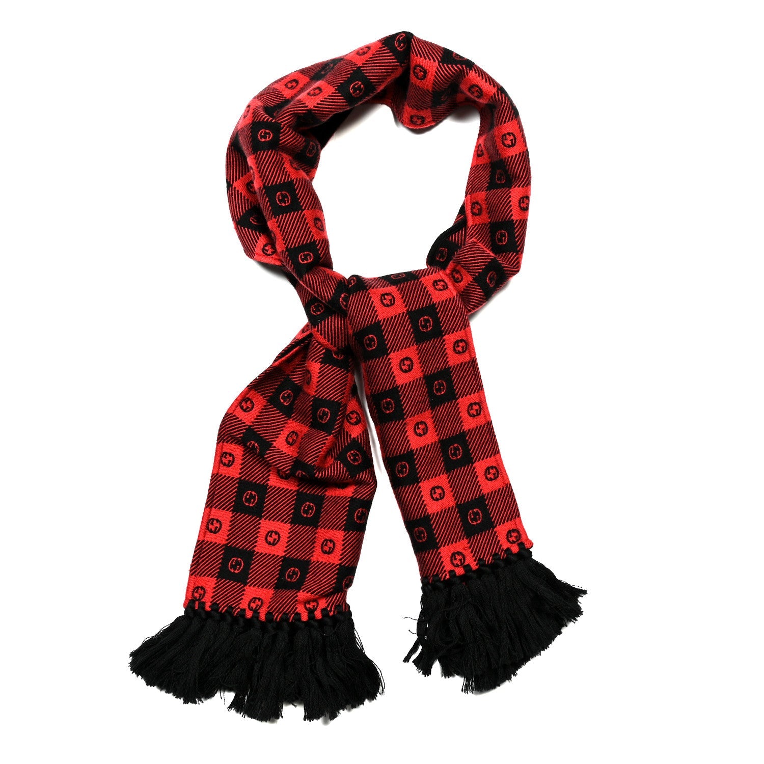 Wool Cotton Interlocking G Scarf Black Red