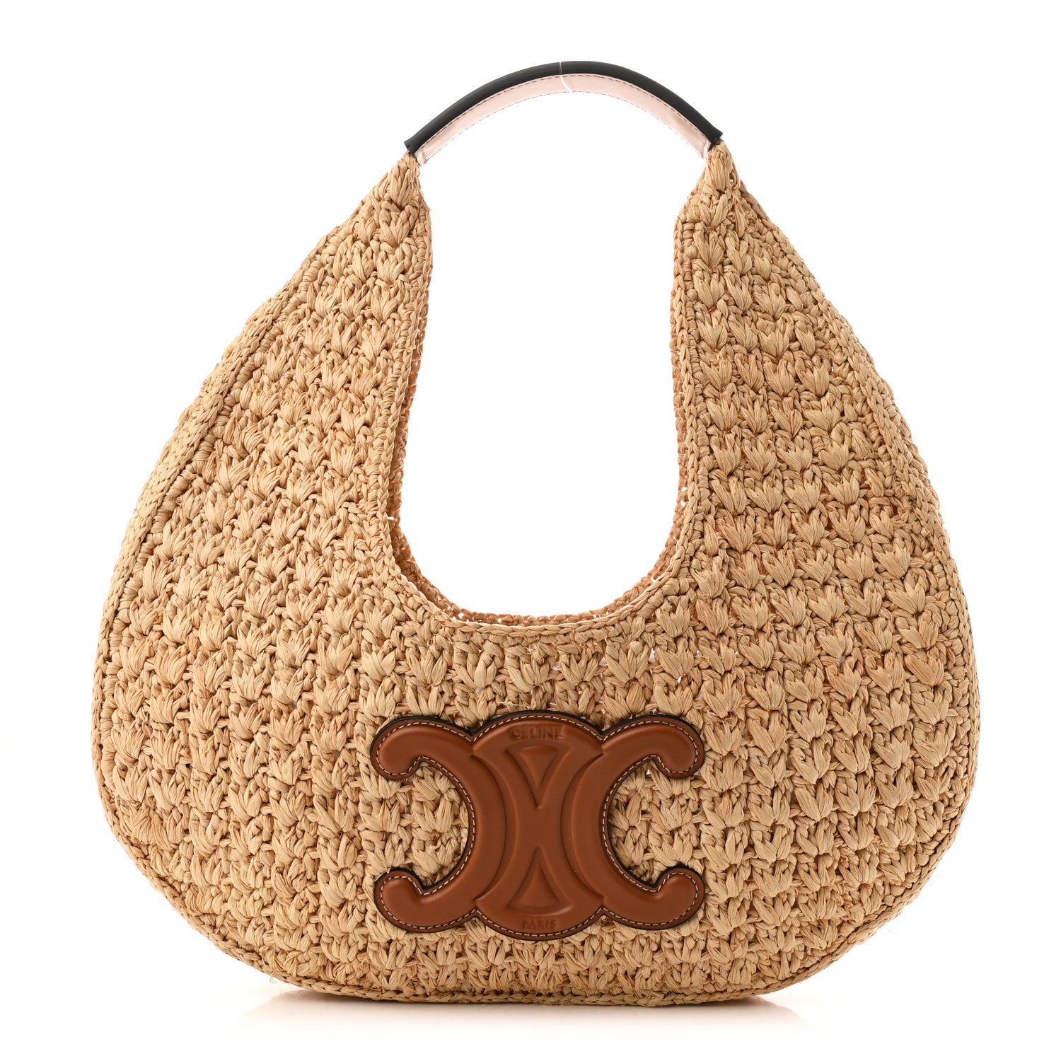 Raffia Calfskin Triomphe Panier Hobo Bag Natural Tan