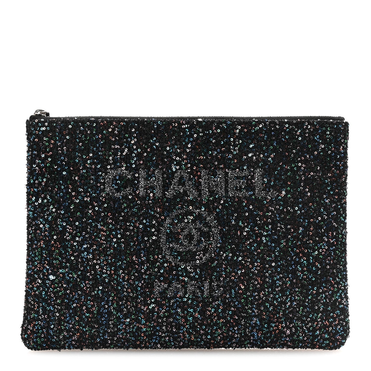 Canvas Sequin Medium Deauville Cosmetic Pouch Black
