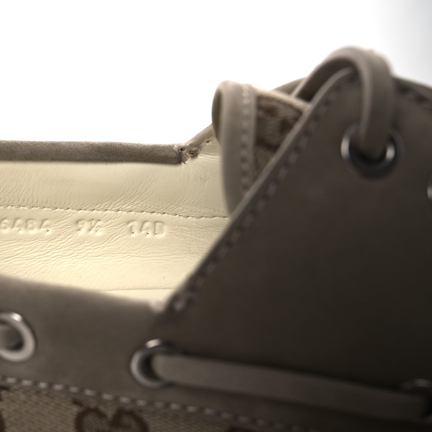 GG Supreme Monogram Canvas Nubuck Mens Lace Up Boat Shoes 9.5 Oatmeal Beige Ebony