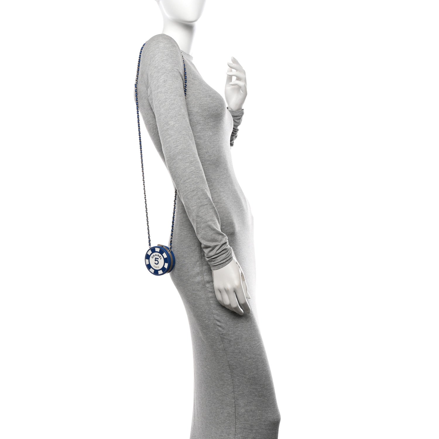 Lambskin Enamel Quilted Round Poker Chip Clutch With Chain Blue White