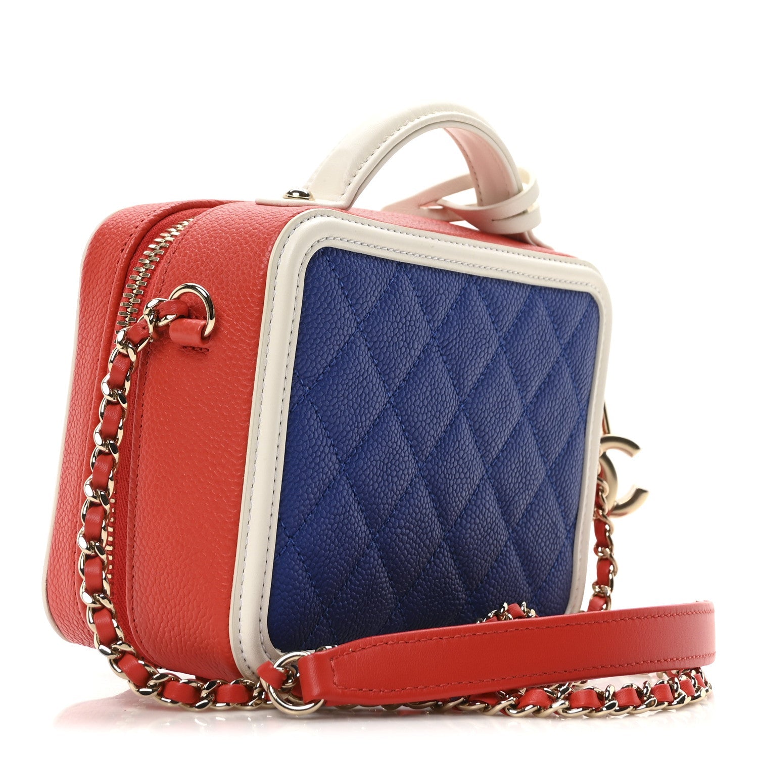 Caviar Quilted Small CC Filigree Vanity Case Blue White Red