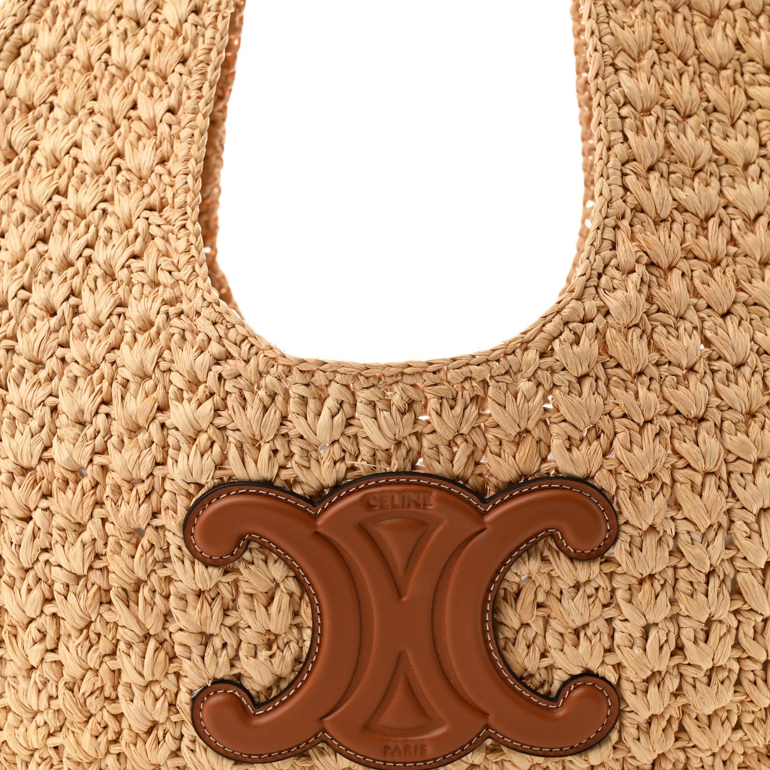 Raffia Calfskin Triomphe Panier Hobo Bag Natural Tan