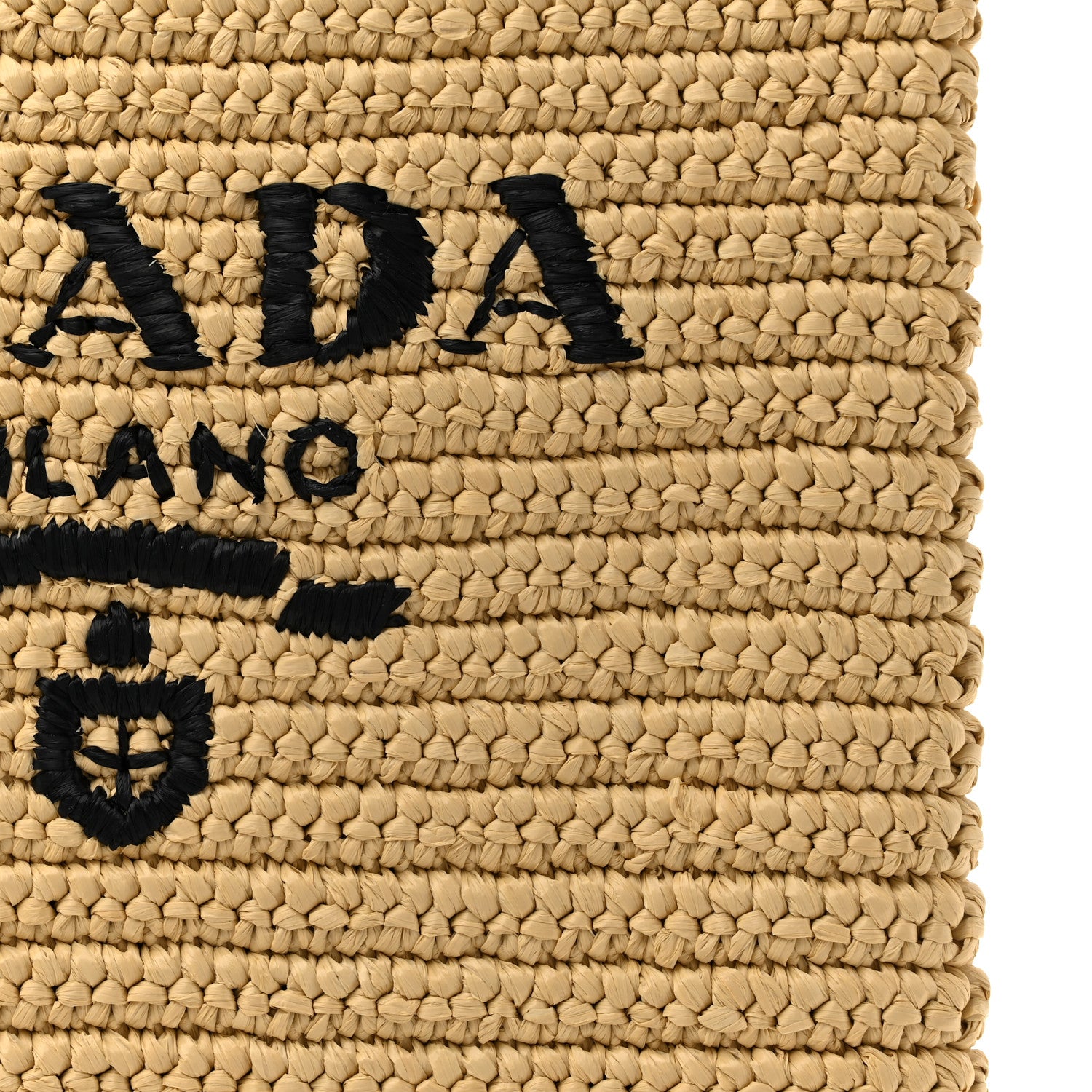 Yarn Raffia Effect Crochet Embroidered Logo Tote Messenger Bag Naturale