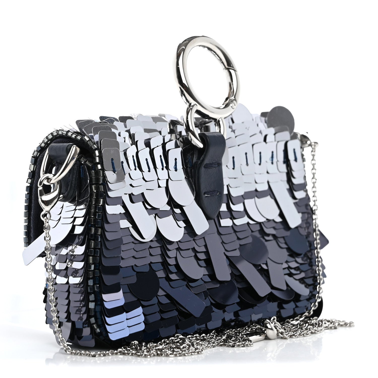 Sequin Paillettes Shiny Nappa Sex and the City Nano Maxi Buckle Baguette Charm Dark Blue