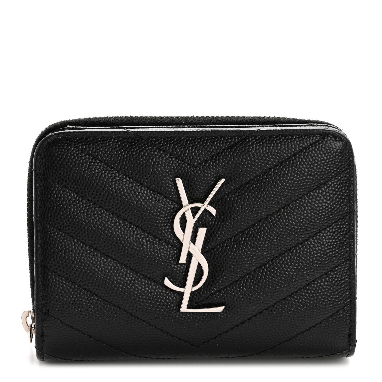 Grain De Poudre Matelasse Chevron Monogram Compact Zip Around Wallet Black