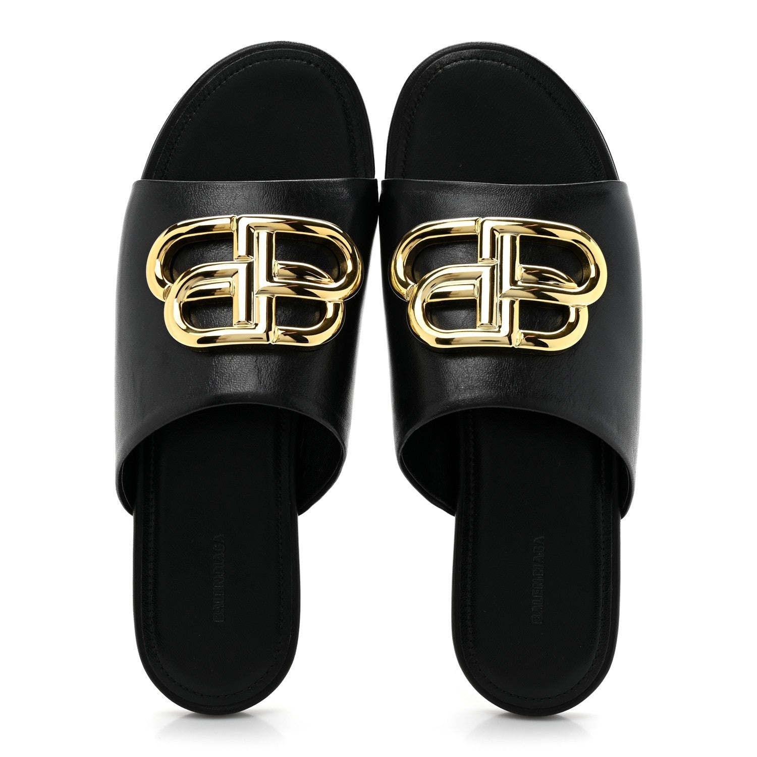 Shiny Sheepskin Oval BB Mule Sandals 36 Black