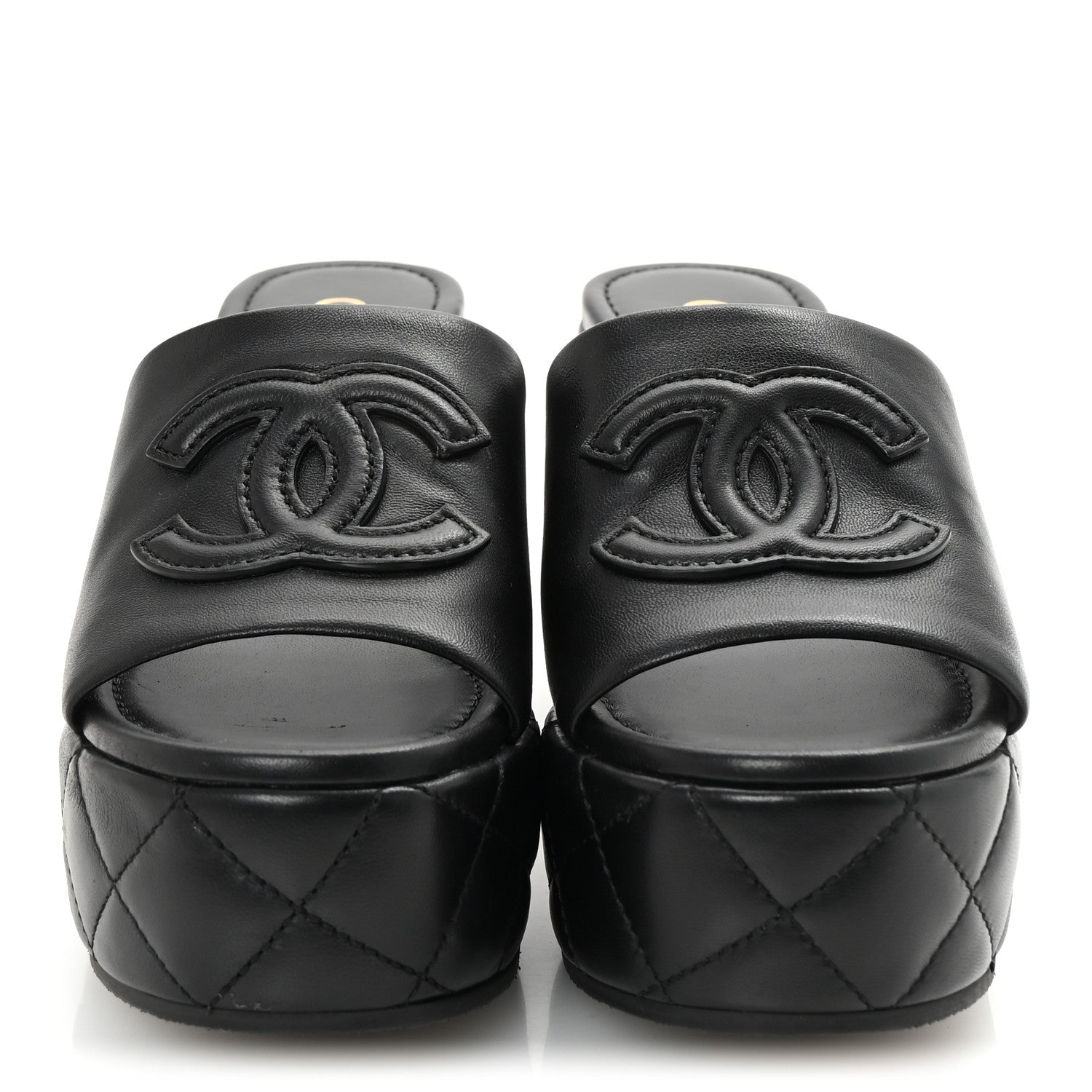 Lambskin Quilted CC Platform Mules 36 Black