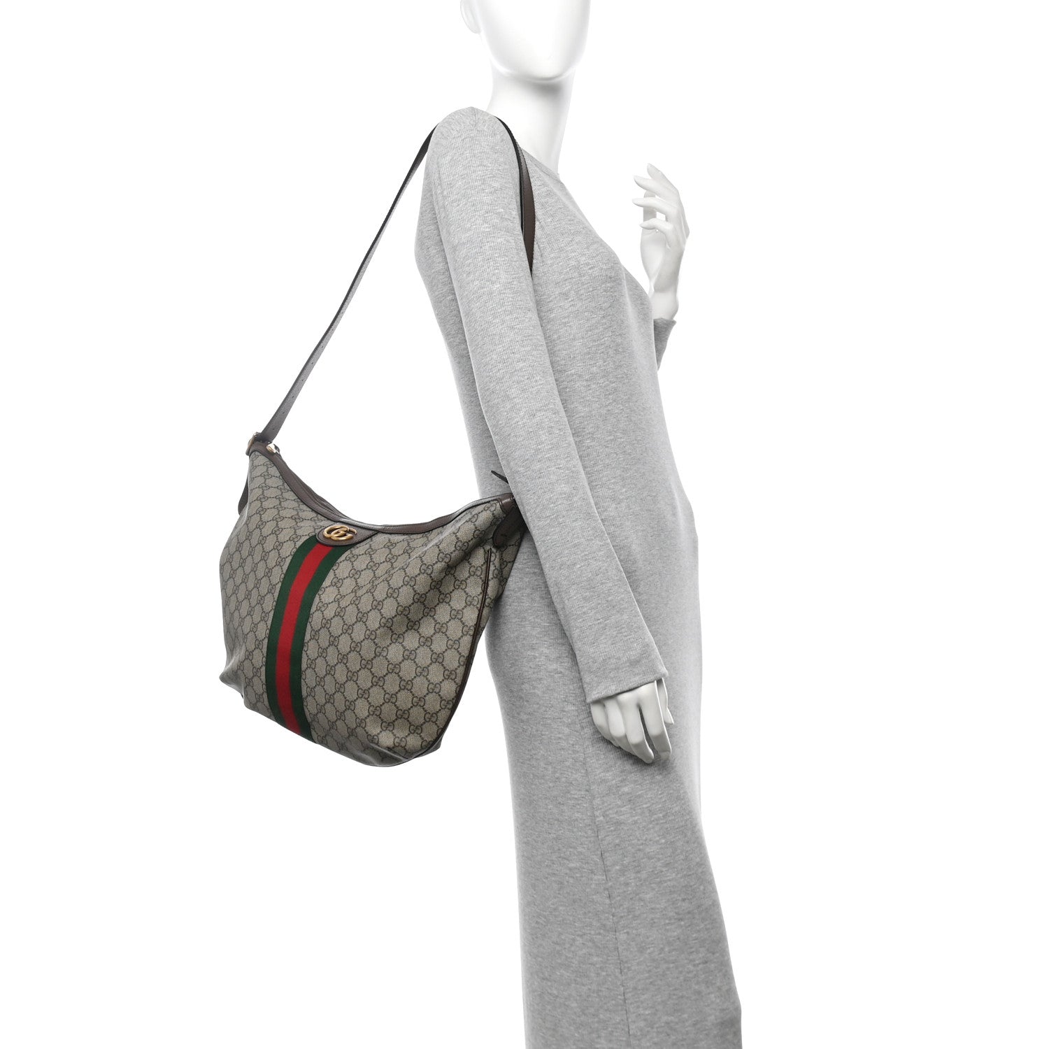 GG Supreme Monogram Web Ophidia Half Moon Hobo Brown