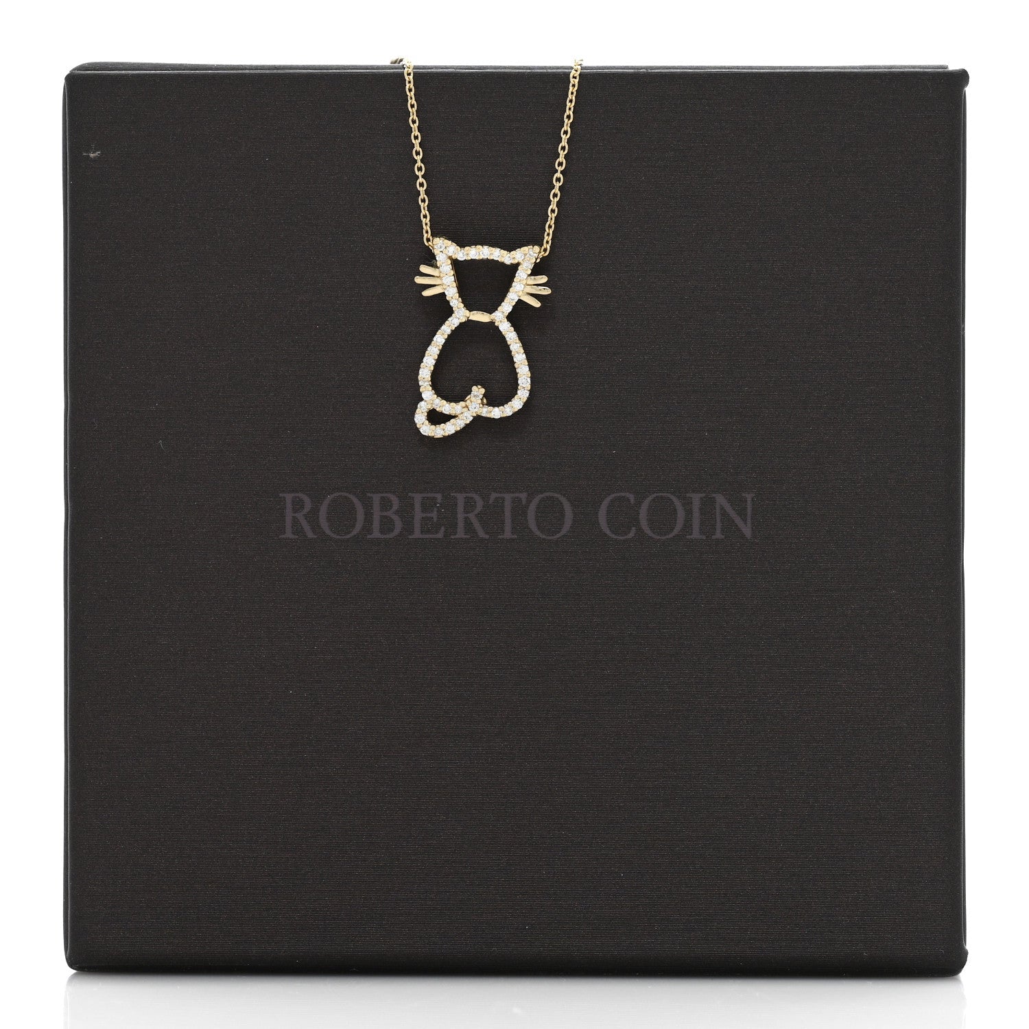 18K Yellow Gold Diamond Tiny Treasures Cat Pendant Necklace