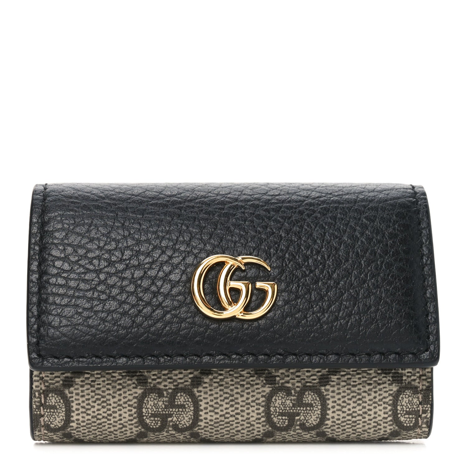 Dollar Calfskin GG Supreme Monogram GG Marmont 6 Key Holder Case Black Beige Ebony