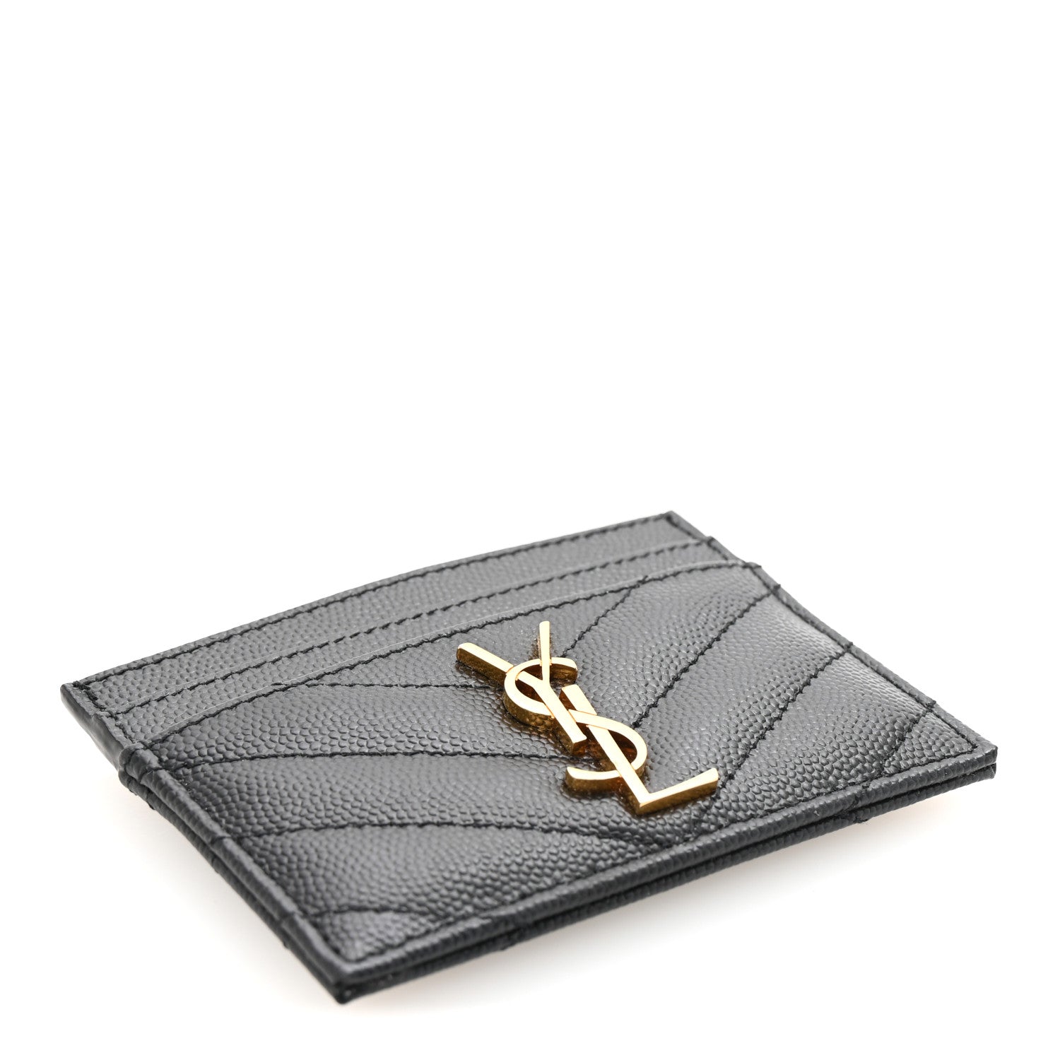 Grain De Poudre Matelasse Chevron Monogram Credit Card Case Black