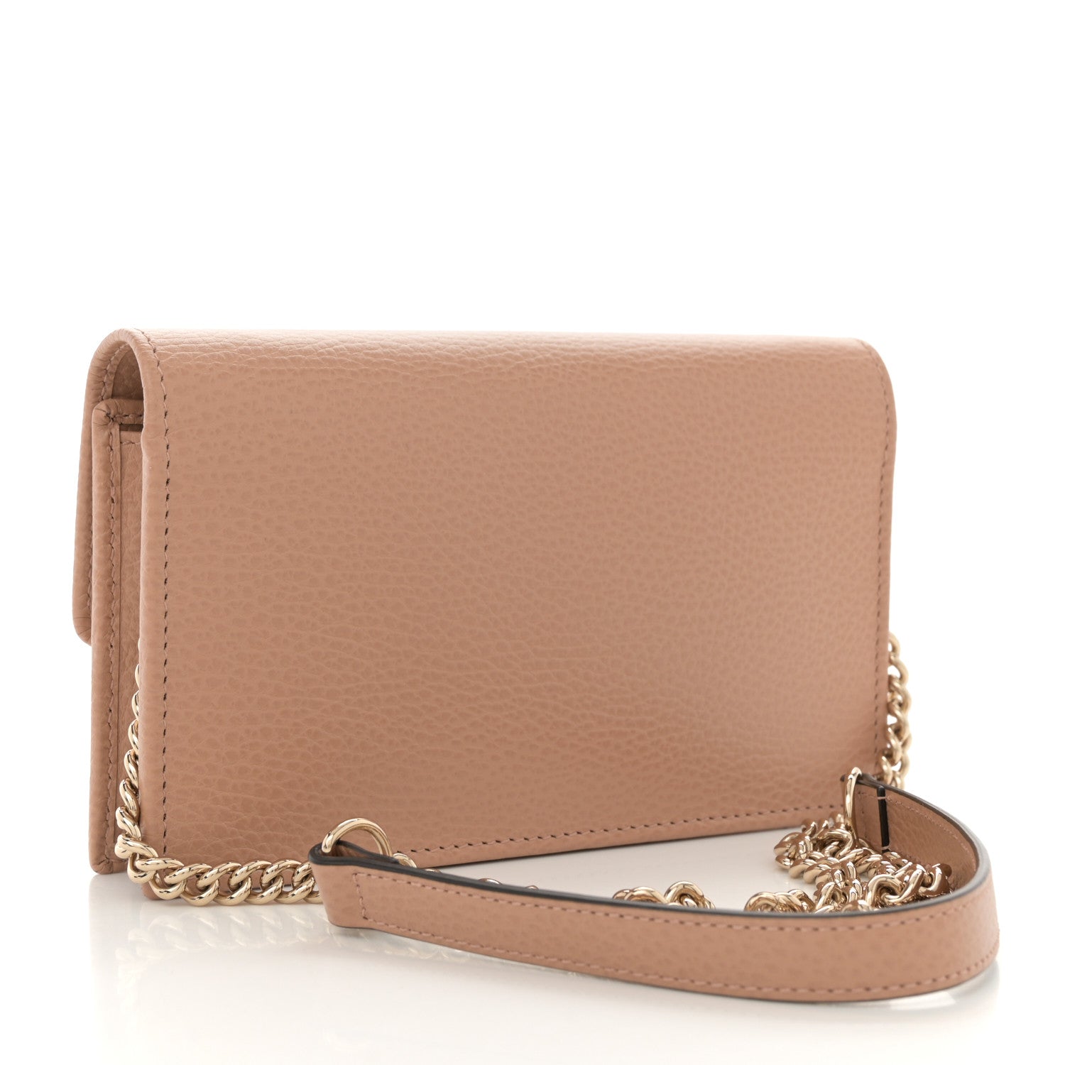 Dollar Calfskin Interlocking G Chain Wallet Camelia