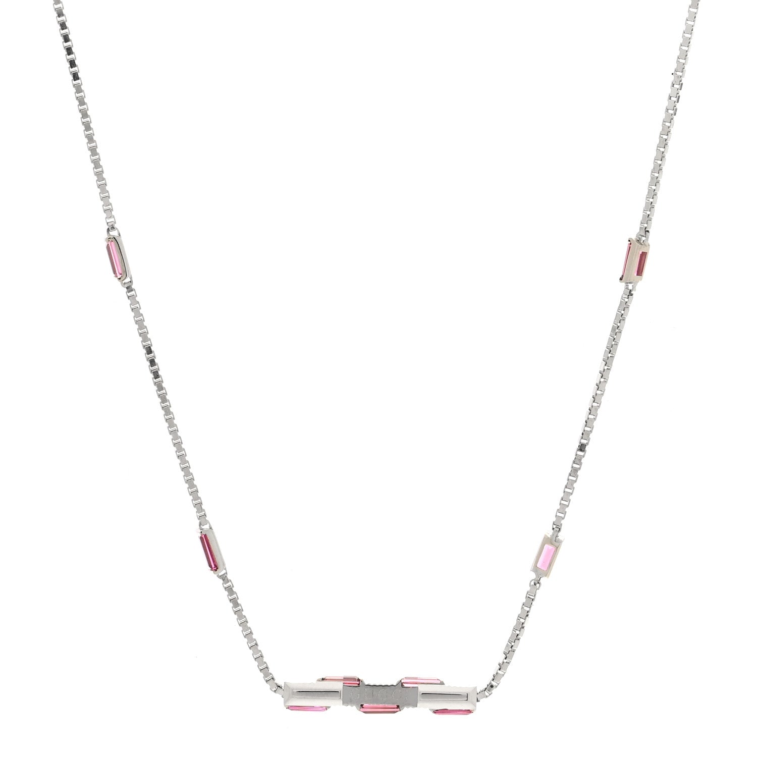 18K White Gold Pink Tourmaline Link to Love Bar Necklace