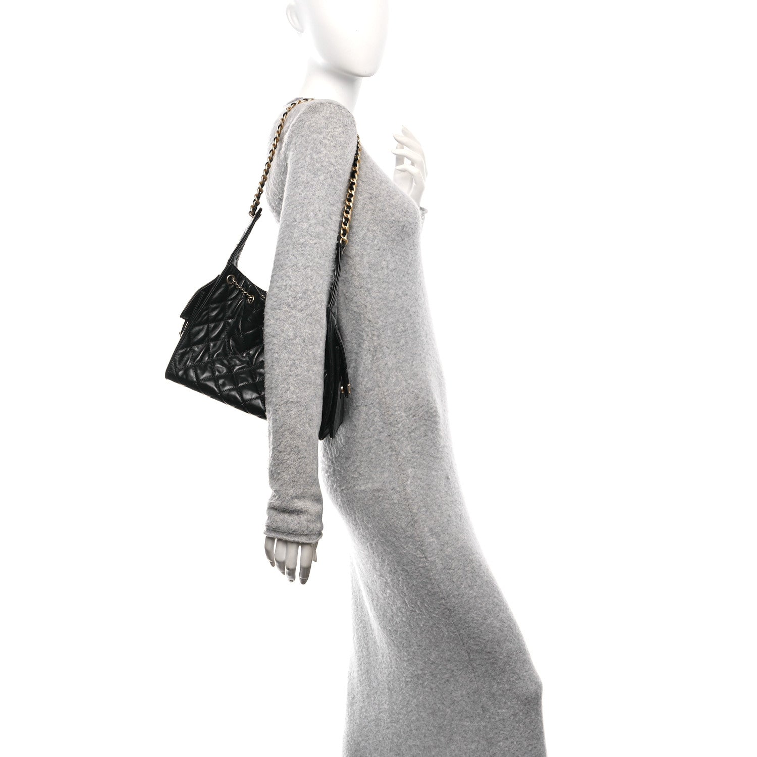 Shiny Calfskin Quilted Small Chanel 25 Handbag Black