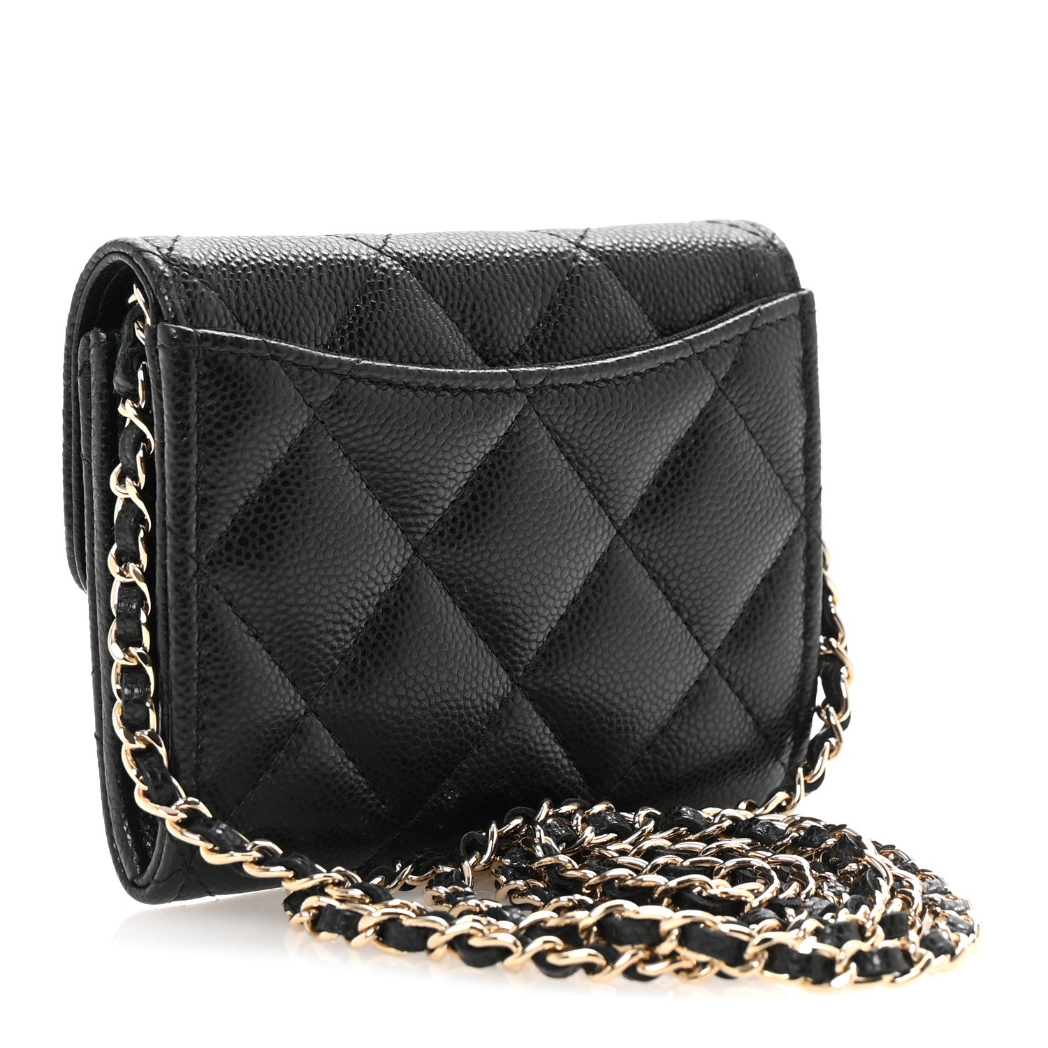 Caviar Quilted Flap Card Holder On Chain Black