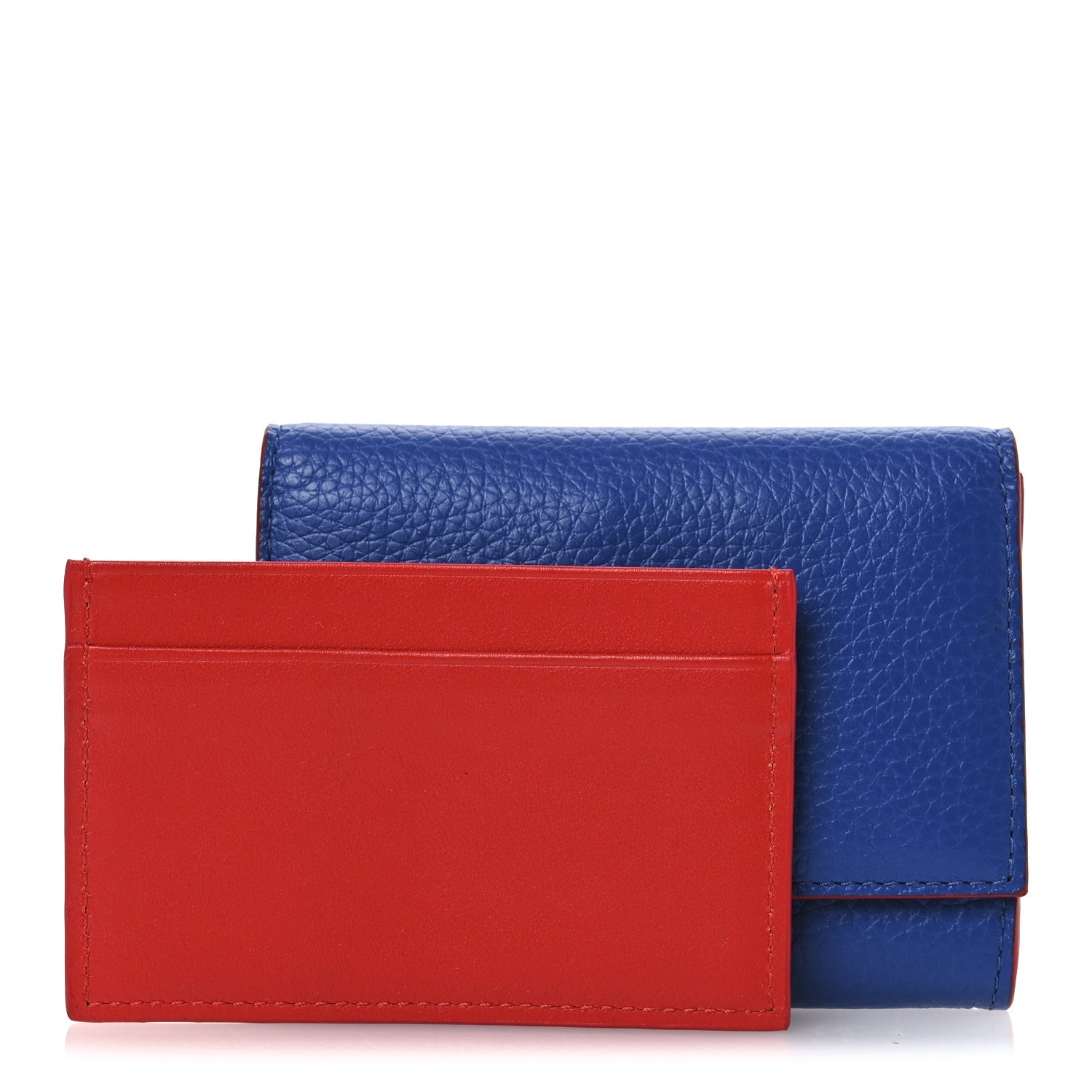 Grained Calfskin Medusa Card Holder  Blue Rockerfeller Red