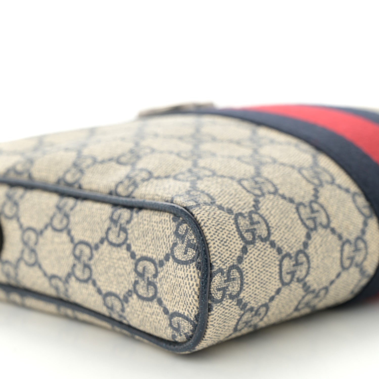 GG Supreme Monogram Textured Dollar Calfskin Web Small Ophidia Messenger Bag Beige Blue