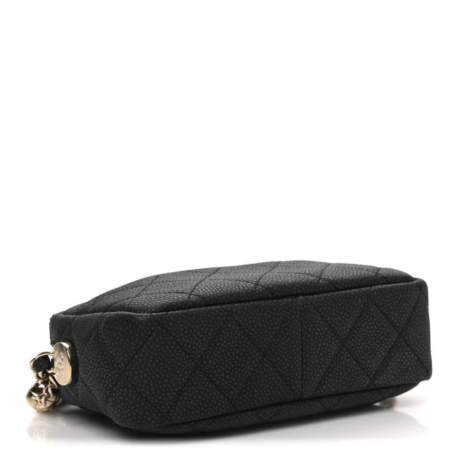 Iridescent Caviar Quilted Mini Coco Tassel Camera Case Black