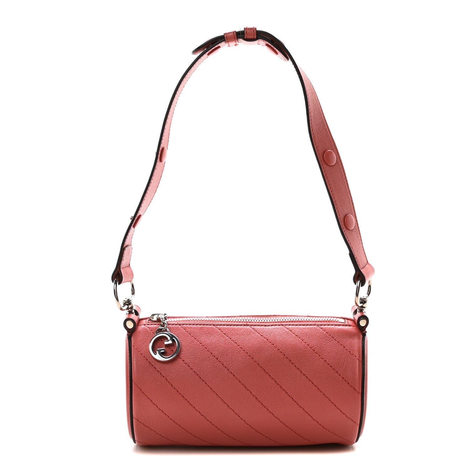 Sakai Be Green Calfskin Diagonal Stitched Mini Blondie Barrel Shoulder Bag Pink