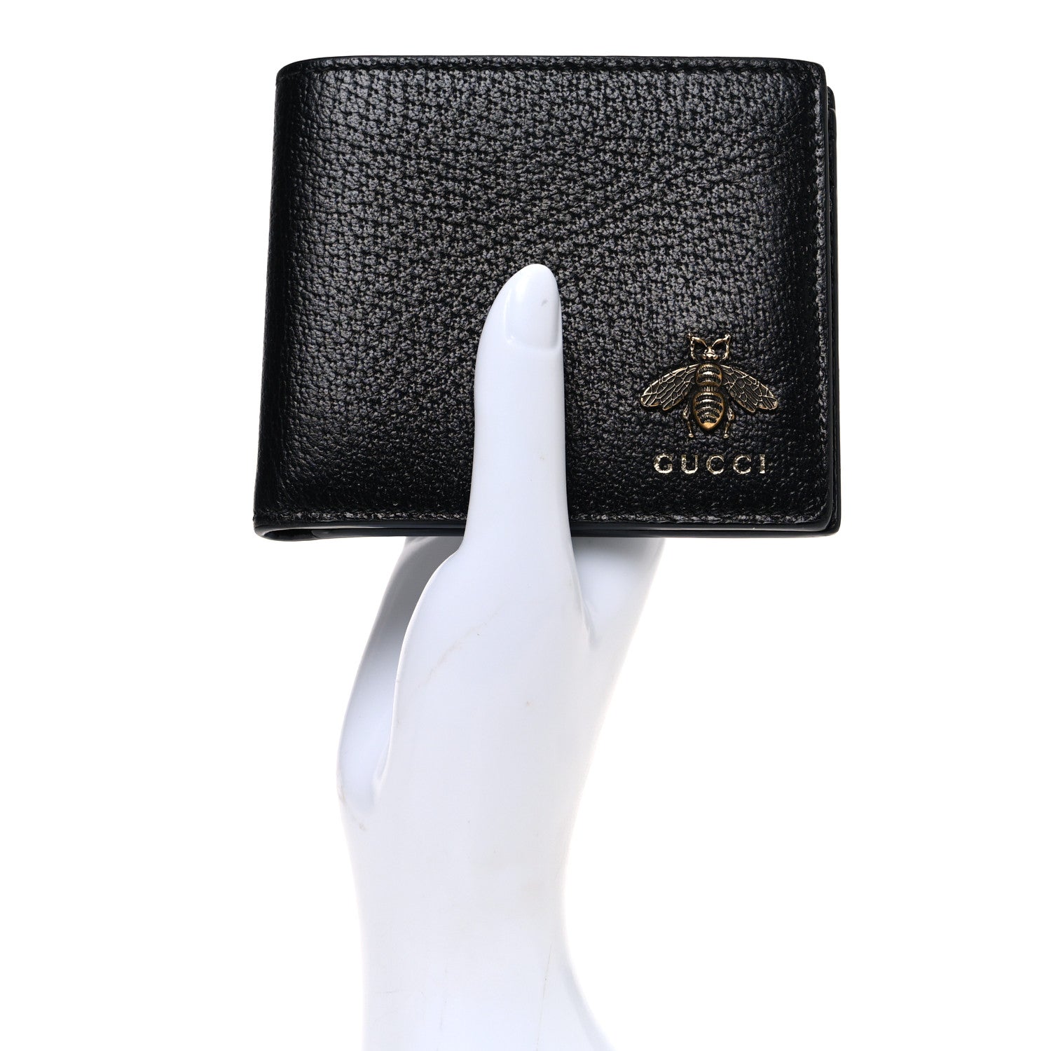 Calfskin Bee Bi-Fold Wallet Black