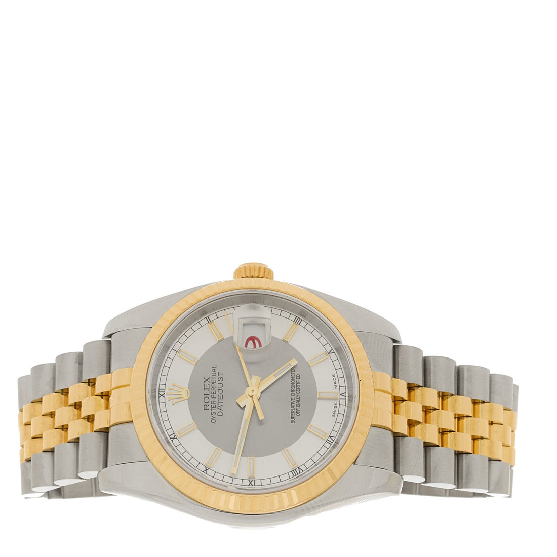 Stainless Steel 18K Yellow Gold 36mm Oyster Perpetual Datejust Watch Silver Texudo 116233