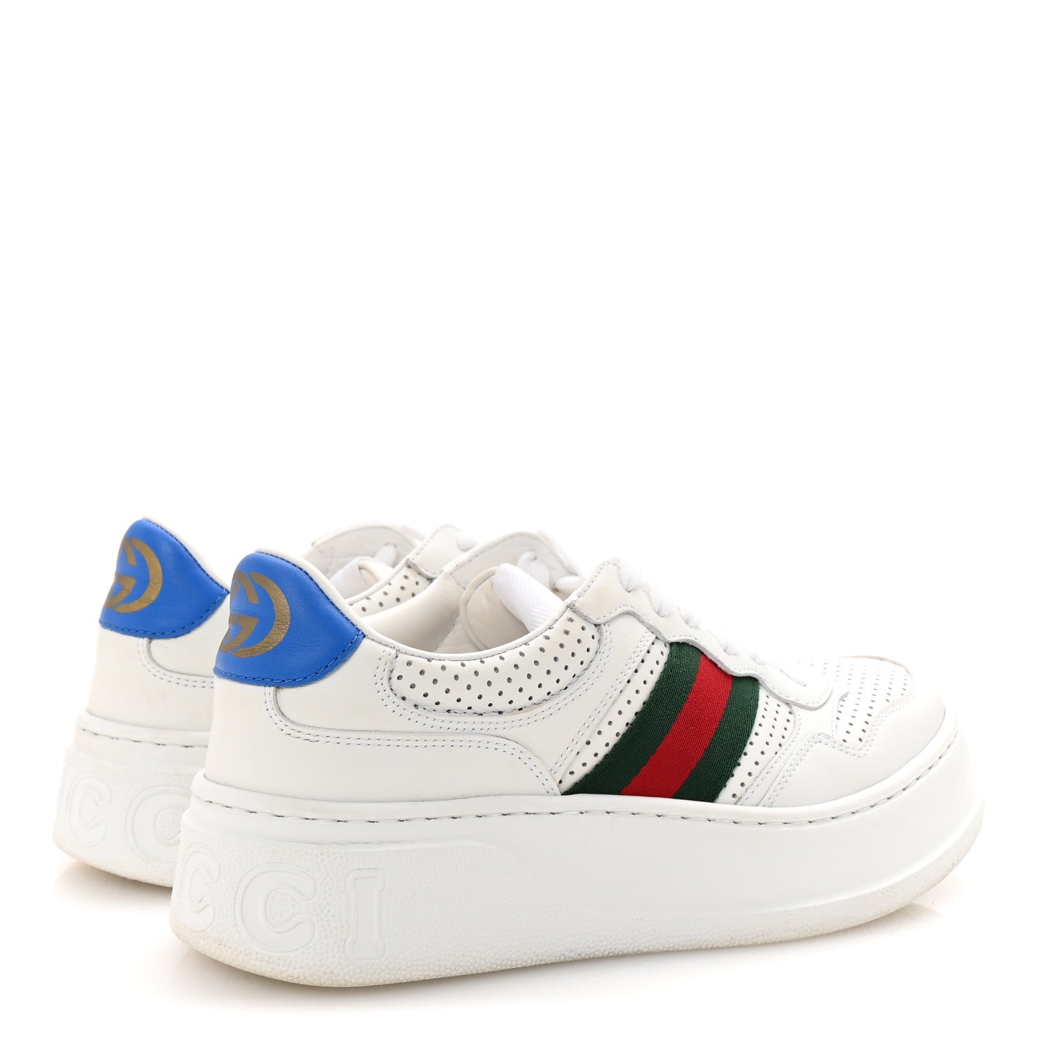 Calfskin Web Perforated Womens Platform 55mm Sneakers 38.5 White Bright Splash