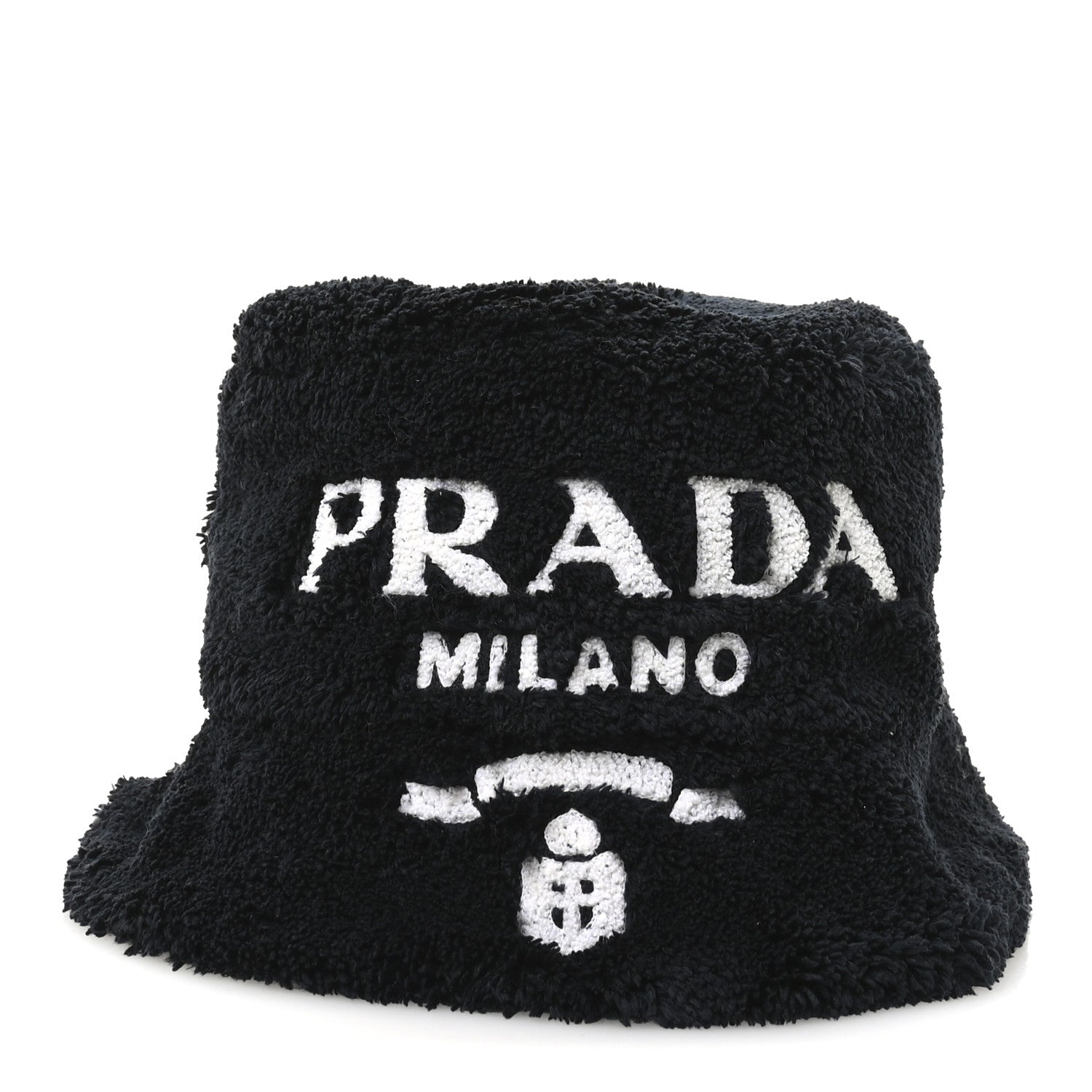 Terry Cloth Logo Embroidered Womens Bucket Hat S Black White