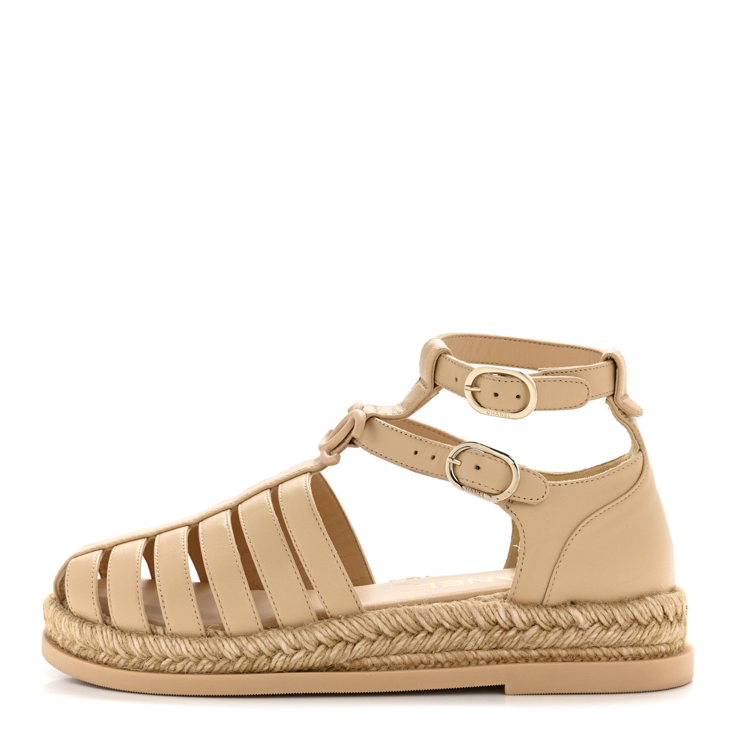 Lambskin Espadrille Sandals 36 Beige