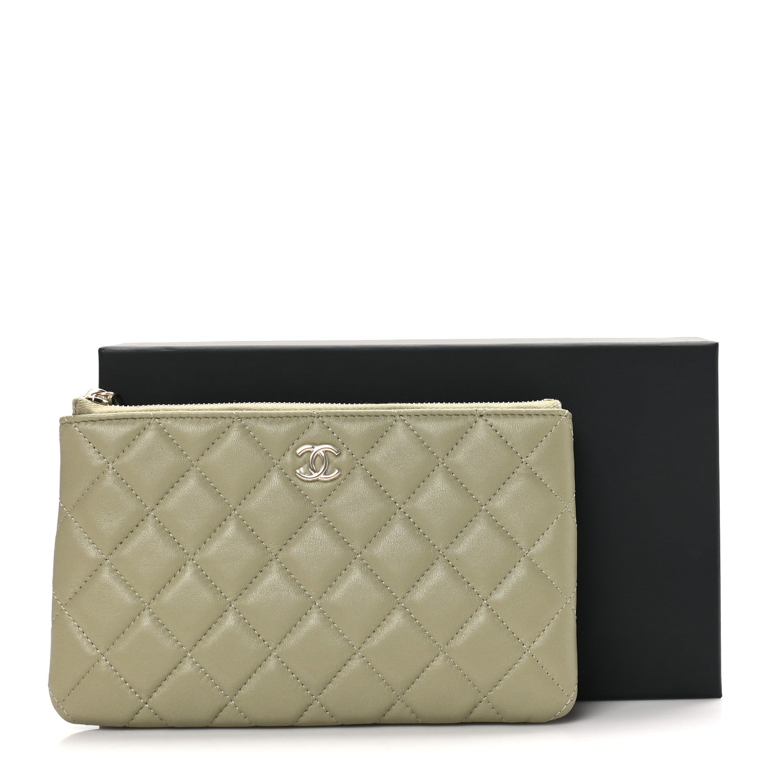 Lambskin Quilted Zipped Pouch Green Yellow