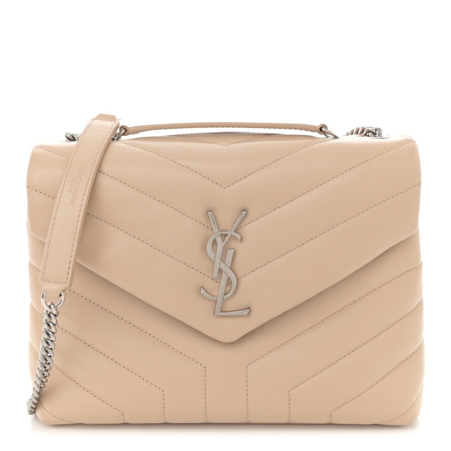 Calfskin Y Quilted Monogram Small Loulou Chain Satchel Dark Beige