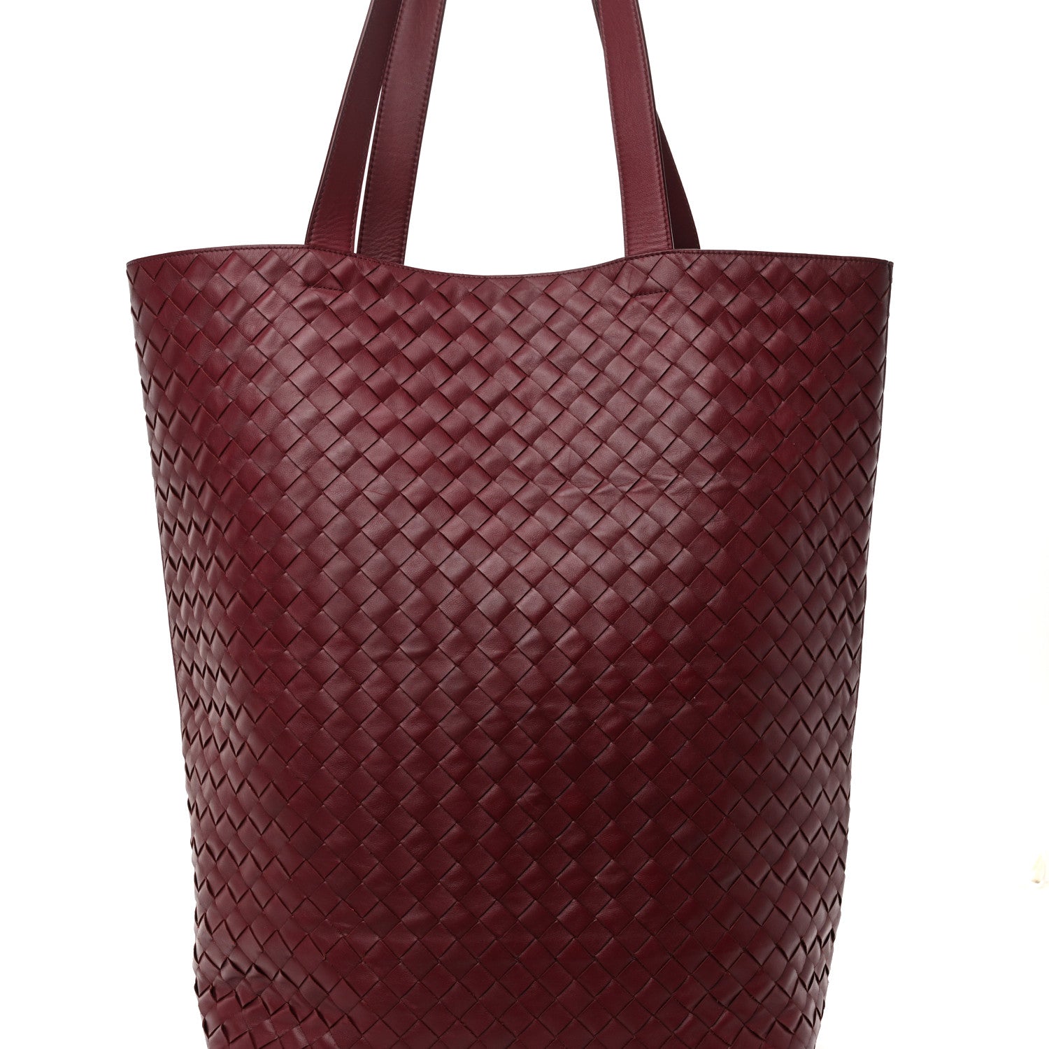 Calfskin Intrecciato Large North South Tote Bag Burgundy
