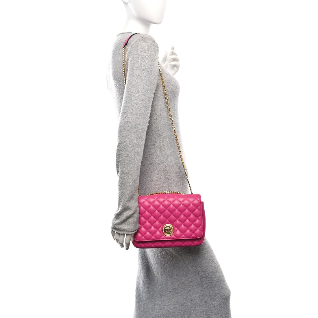 Nappa Quilted Medusa Chain Crossbody Pink