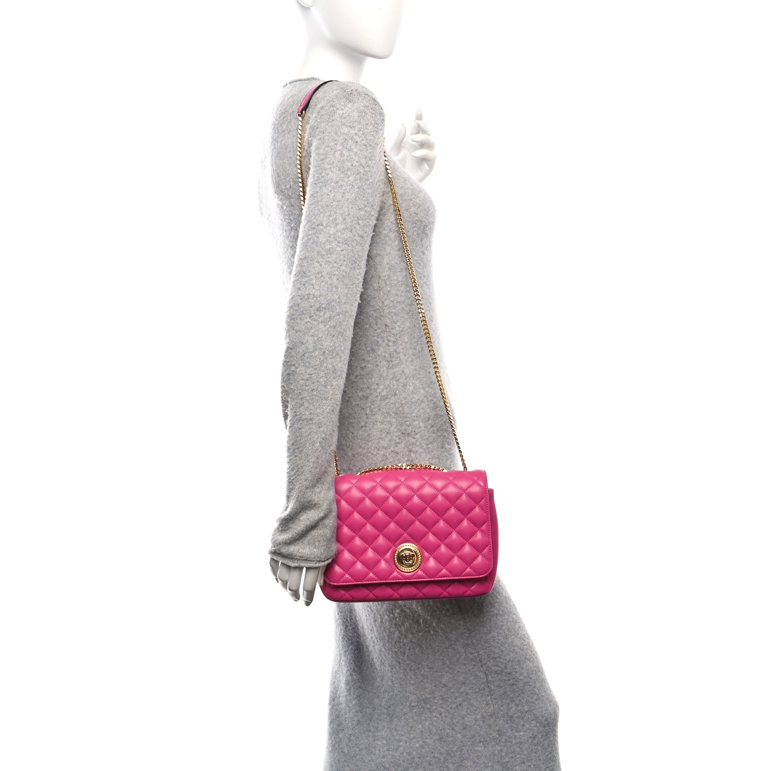 Nappa Quilted Medusa Chain Crossbody Pink