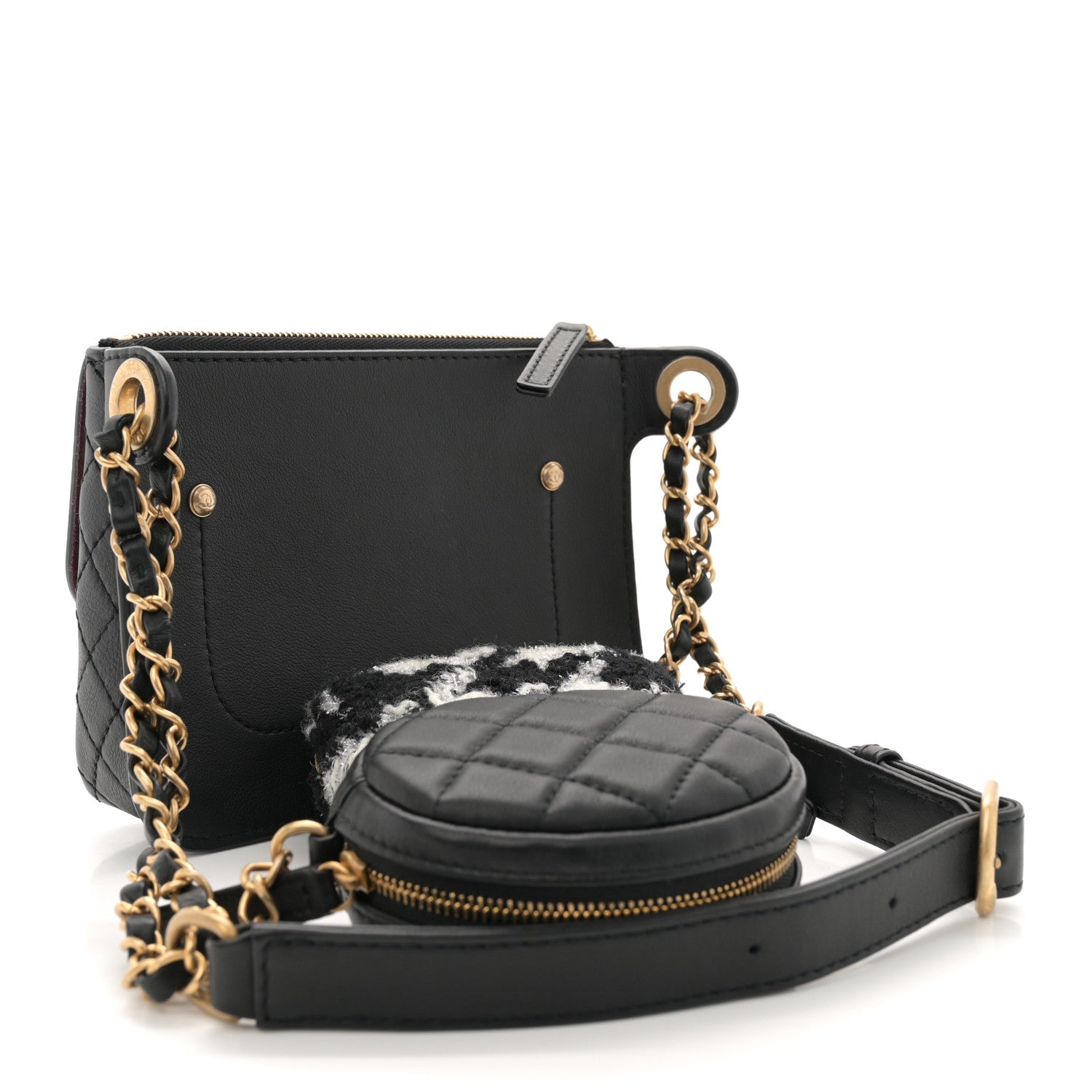 Calfskin Quilted Multi Pouching Flap And Coin Purse Black