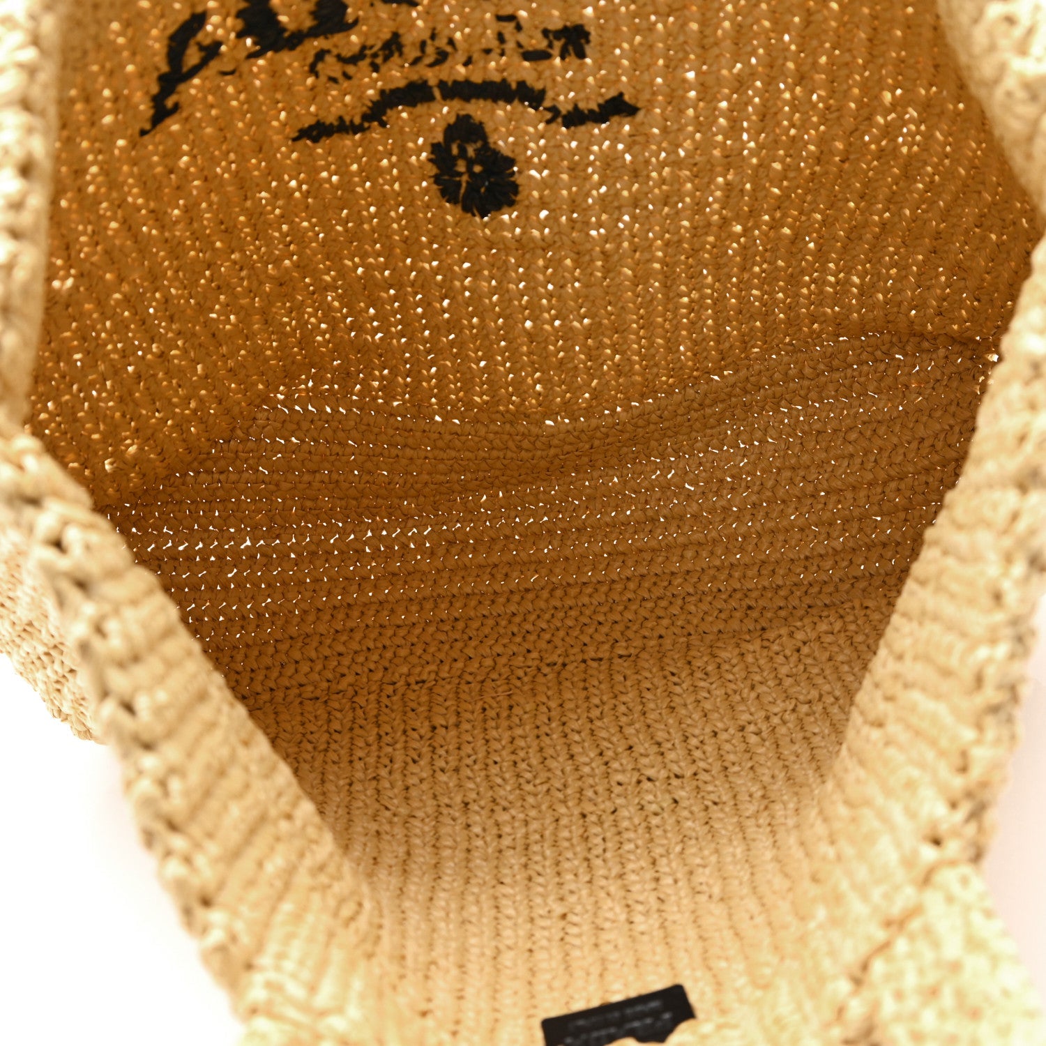 Yarn Raffia Effect Crochet Embroidered Logo Tote Naturale