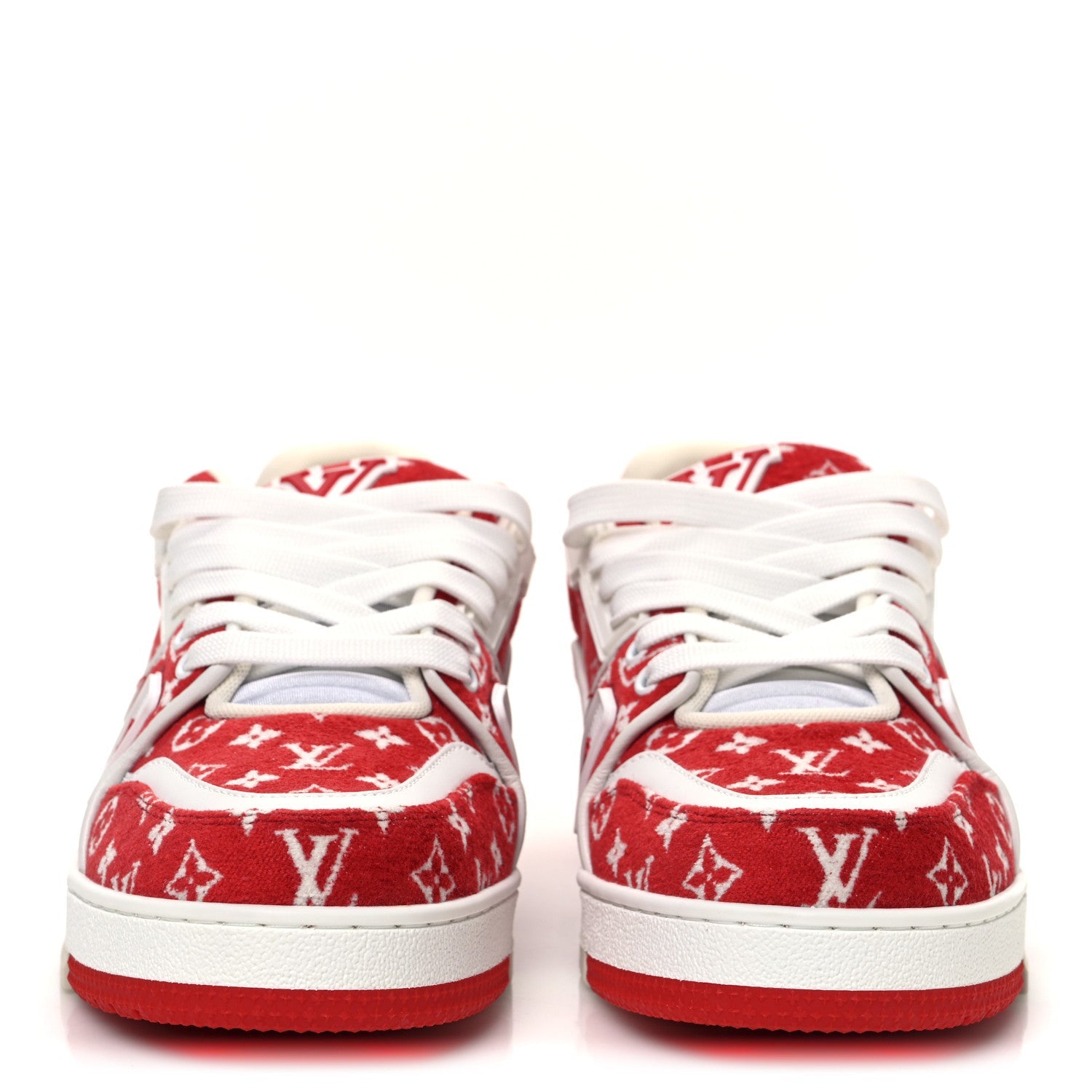 Jacquard Velvet Monogram Mens LV Trainer Sneakers 6.5 Red