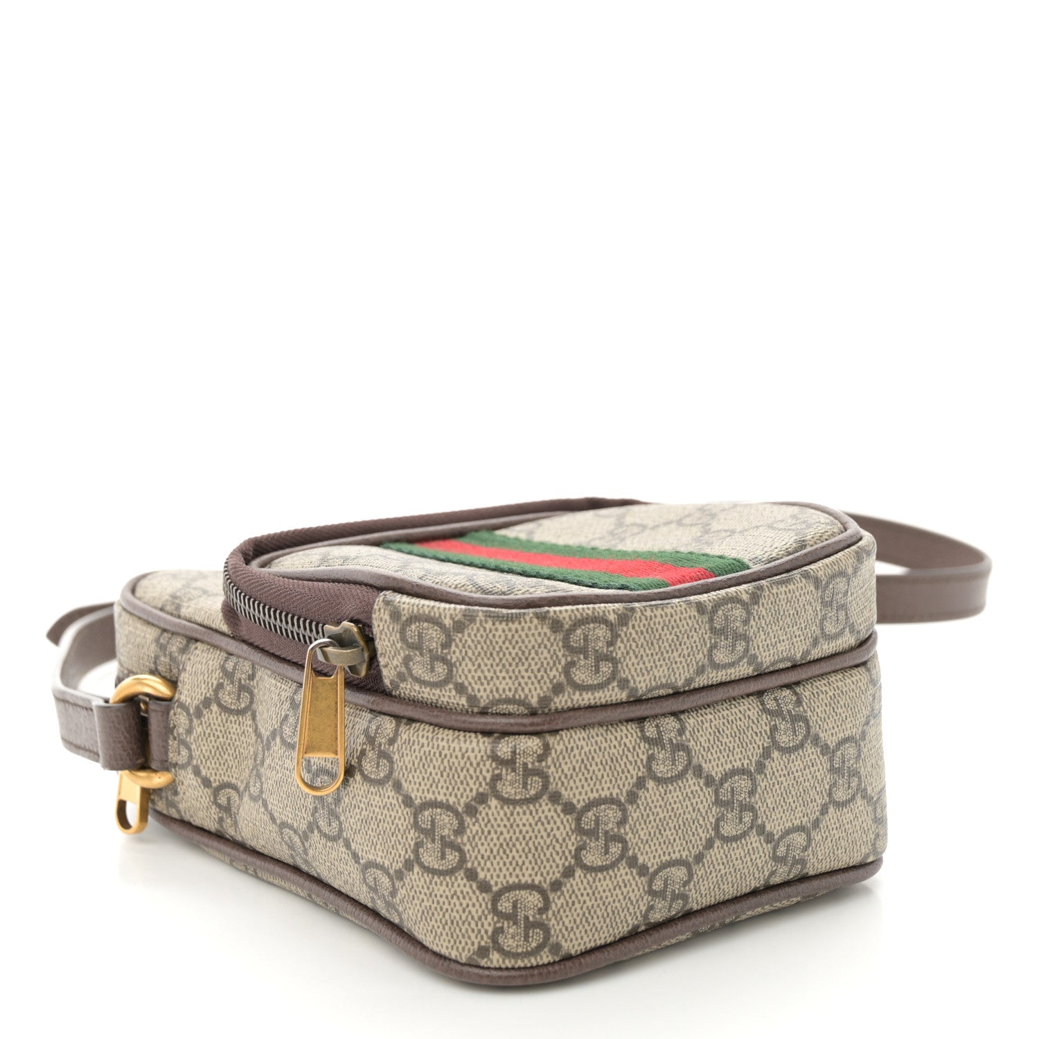 GG Supreme Monogram Web Mini Ophidia Double Zip Messenger Bag Beige New Acero