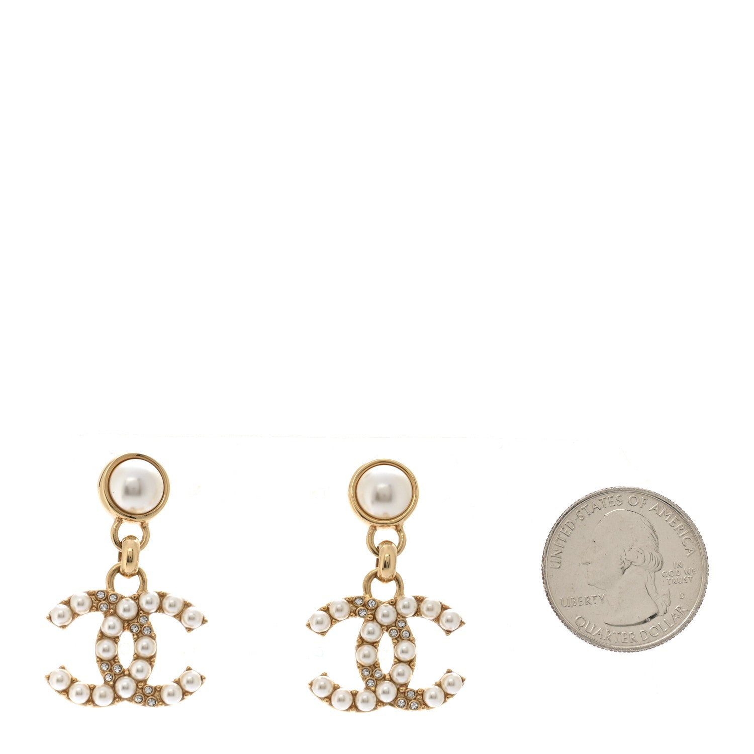 Pearl Crystal CC Drop Earrings Gold