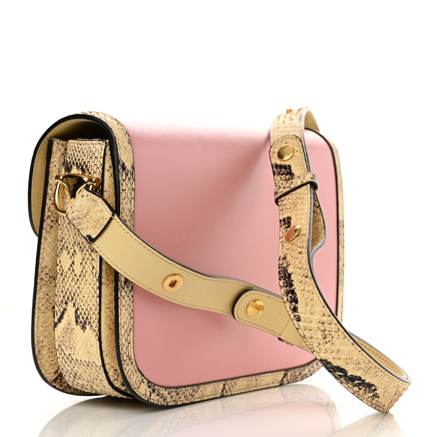 Azalea Calfskin Snakeskin Horsebit 1955 Shoulder Bag Wild Rose Beige