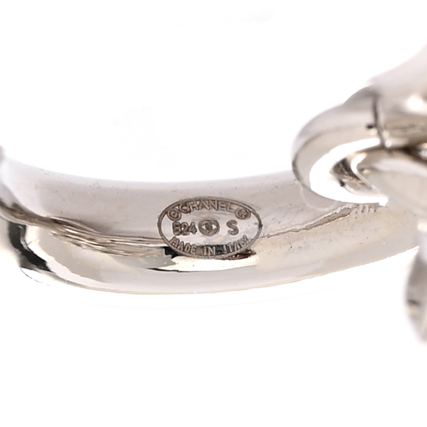 Metal Pearl Crystal CC Drop Earrings Silver