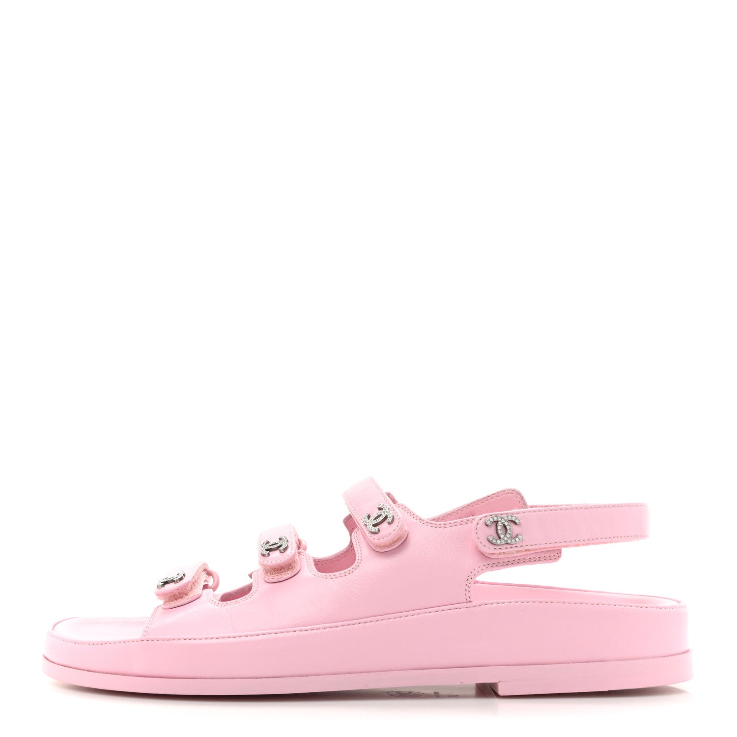 Lambskin Crystal CC Velcro Dad Sandals 38 Light Pink
