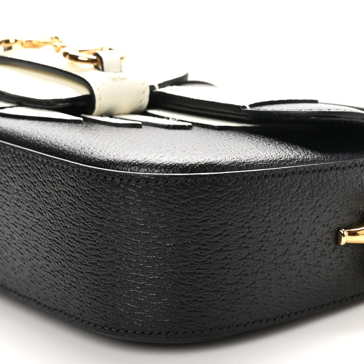 X ADIDAS Textured Dollar Calfskin Web Small Trefoil Horsebit 1955 Shoulder Bag Black Off White