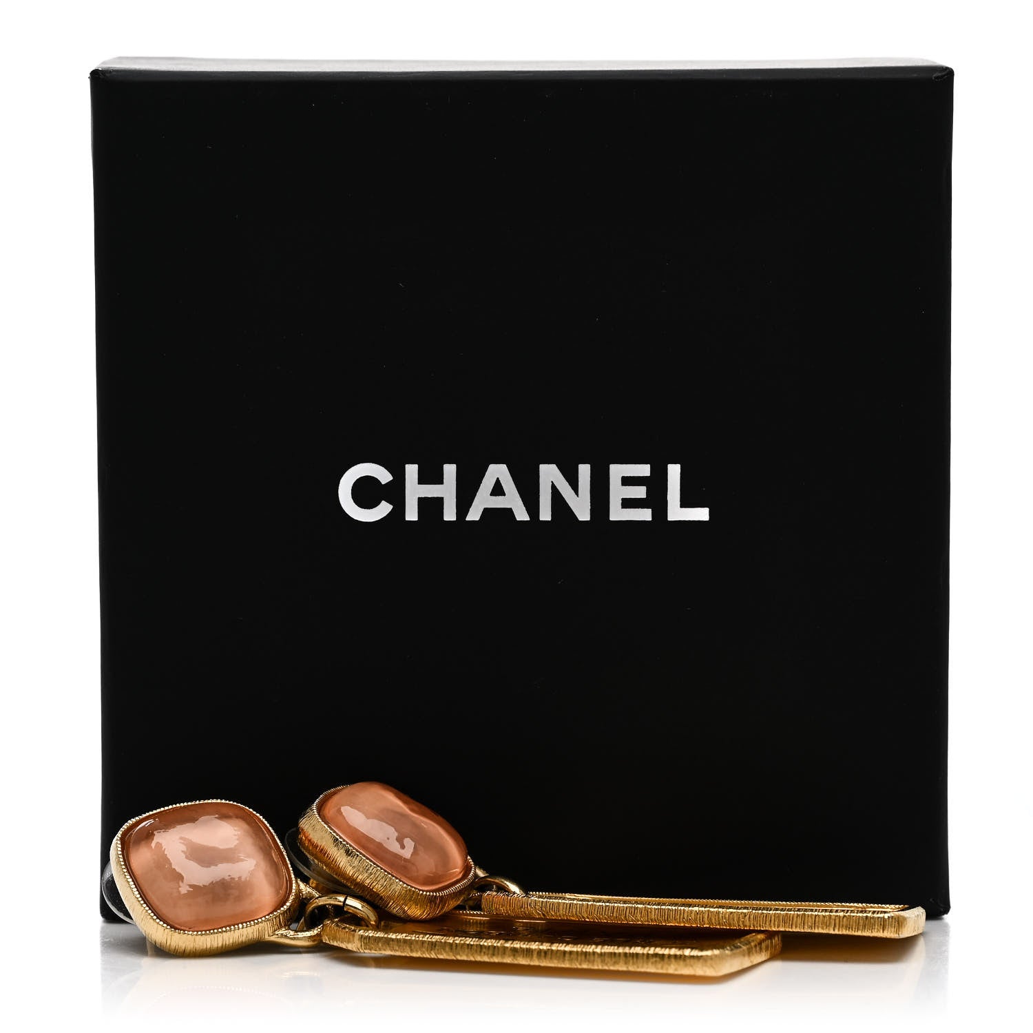 CC Tags Drop Earrings Gold Pink