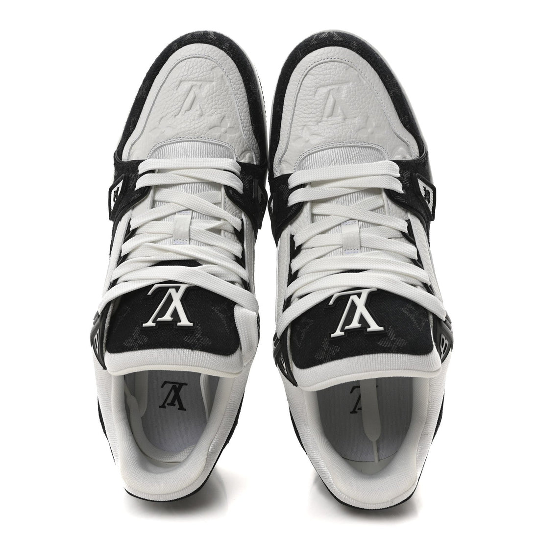 Calfskin Embossed Monogram Denim Mens LV Trainer Sneakers 9.5 Black