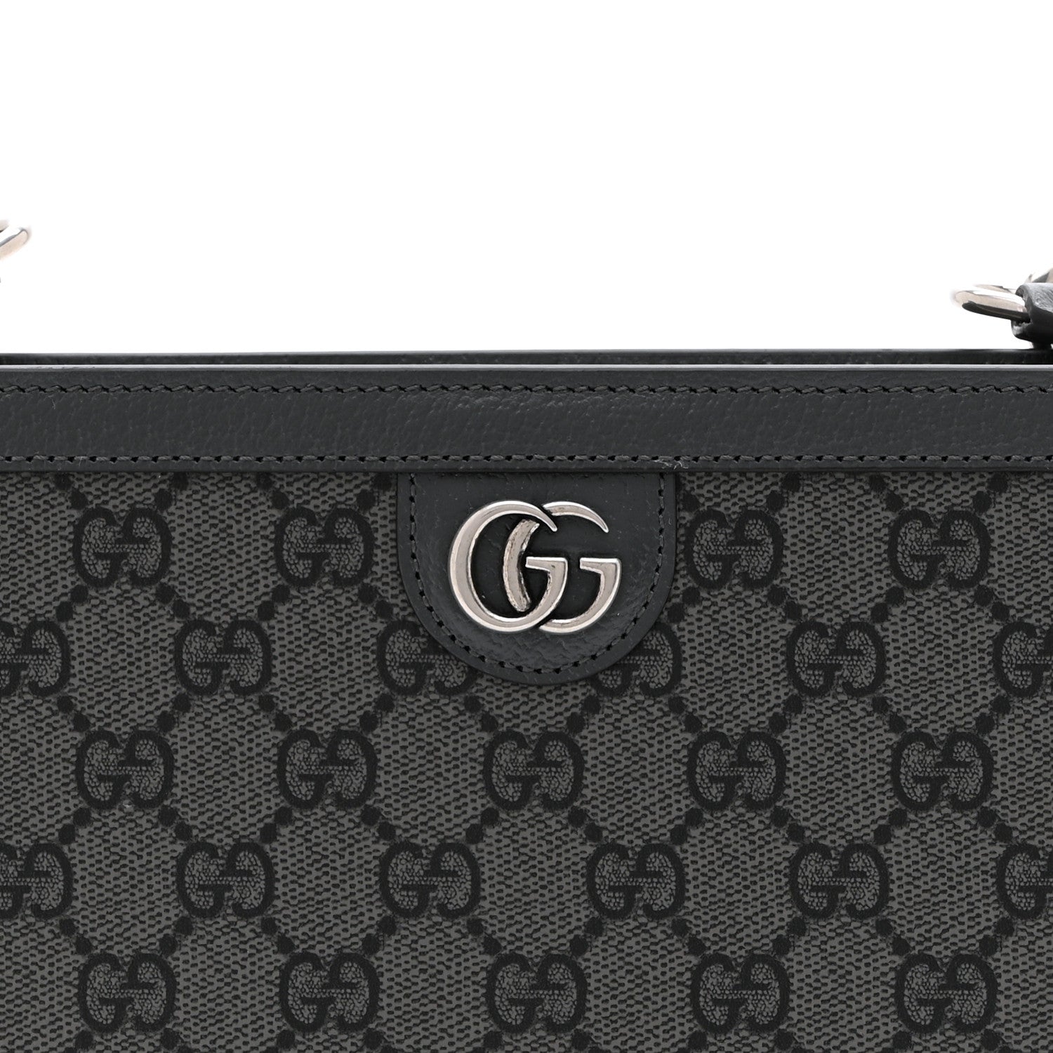 GG Supreme Monogram Textured Dollar Calfskin Web Small Ophidia Shoulder Bag  Grey Black Graphite Grey