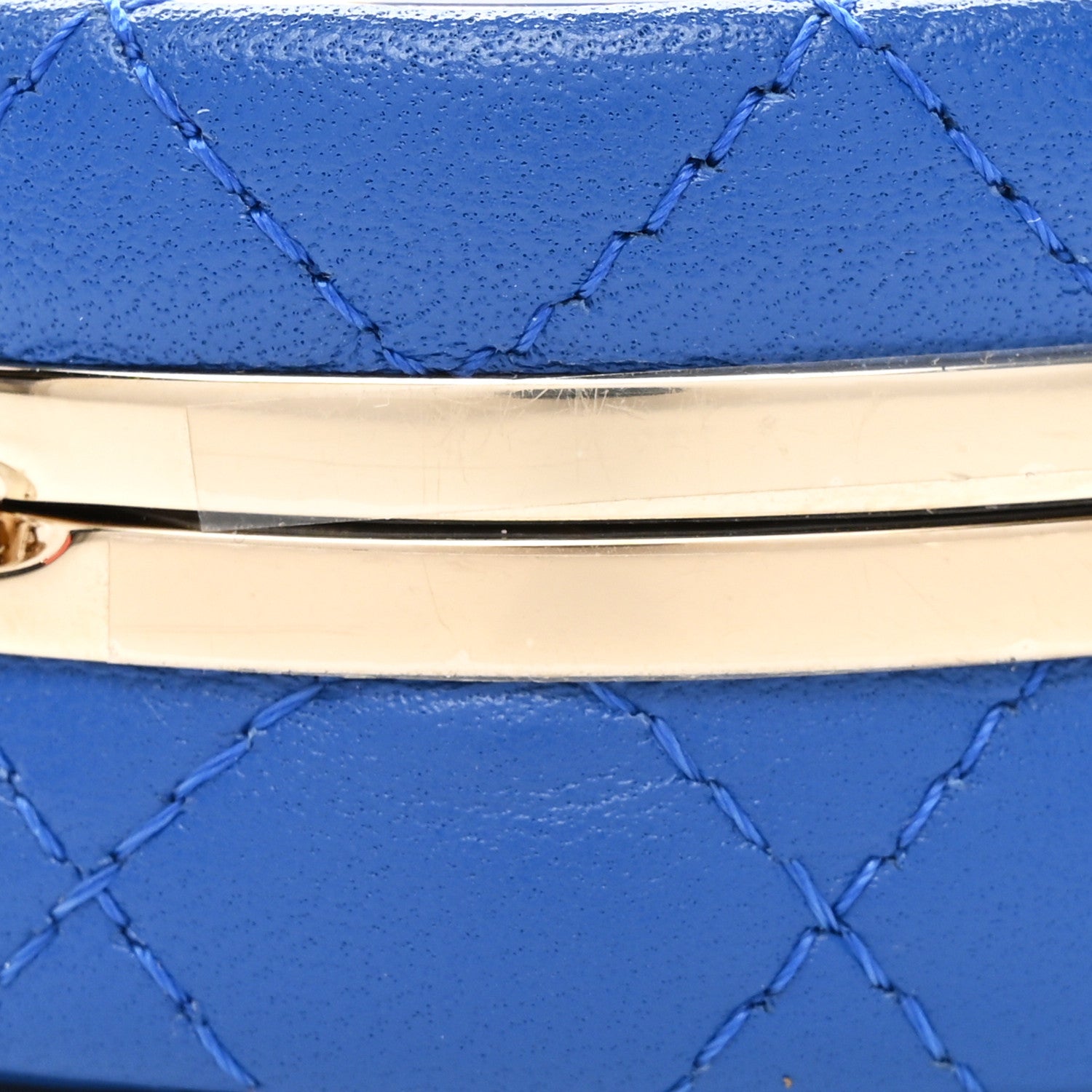 Lambskin Enamel Quilted Round Poker Chip Clutch With Chain Blue White