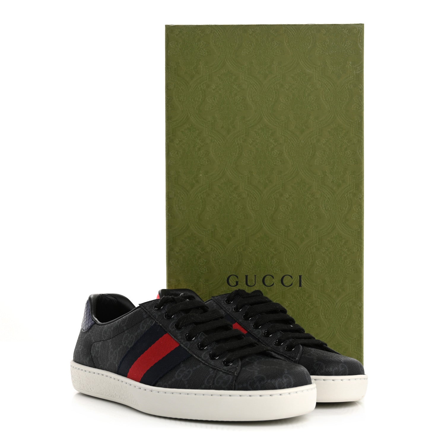 GG Supreme Monogram Ayers Web Mens New Ace Sneakers  5 Black